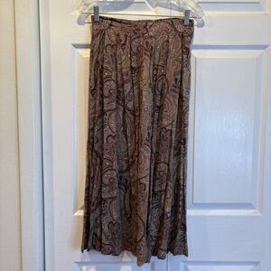 Vintage Lee David Brown Pleated Paisley Print Midi Length Skirt - Size 10